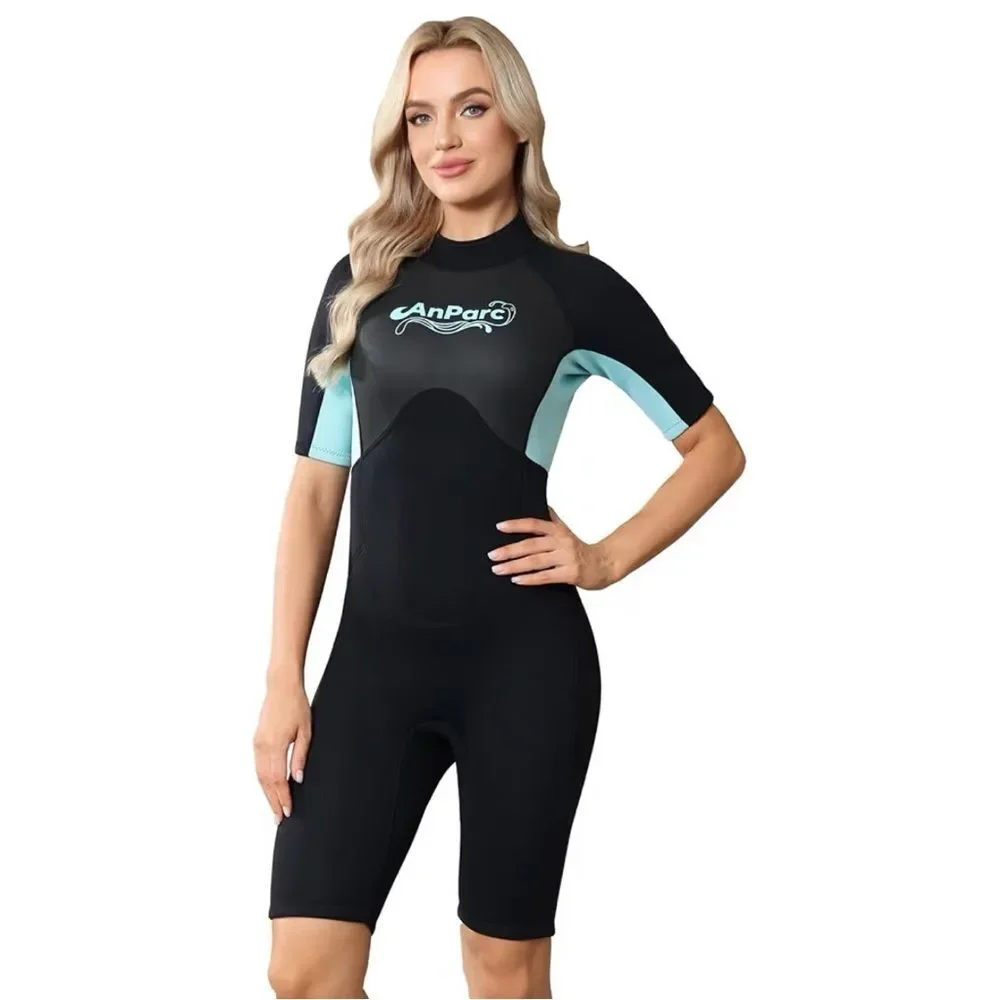 AnPar 3mm Neoprene Shorty Wet Suit for Women Black and Blue Short Sleeve M NWOT